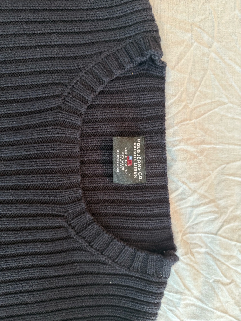 U.S. Polo Assn. Black Crewneck Sweater with Cream Stripes - Picture 3 of 3